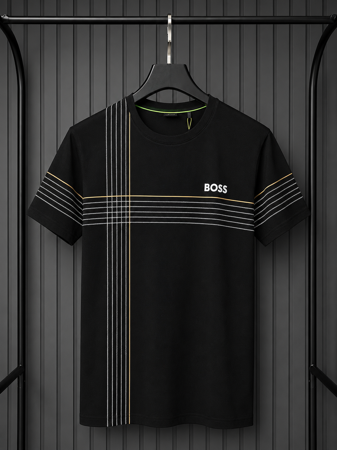 Boss Stripe-Artwork T-Shirt Black