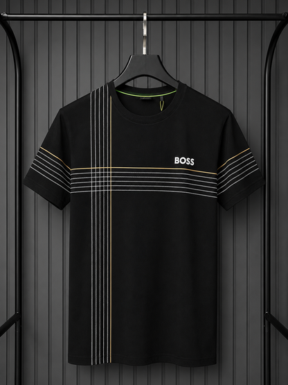 Boss Stripe-Artwork T-Shirt Black