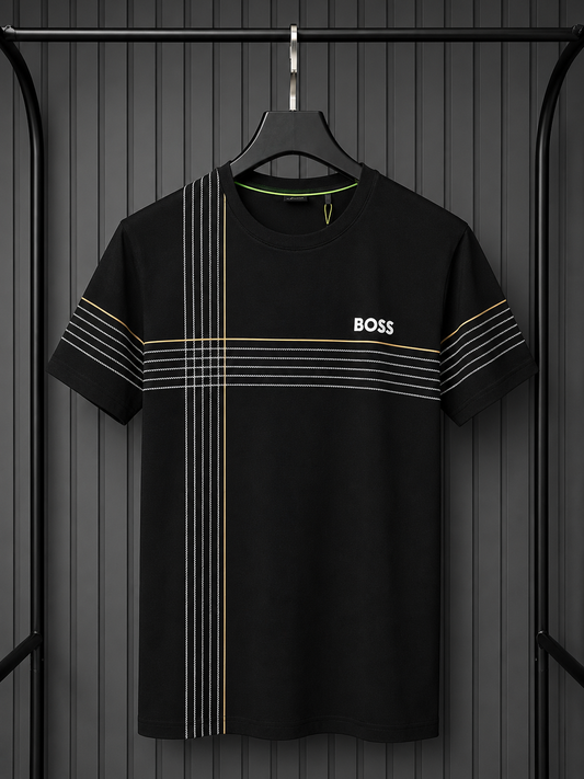 Boss Stripe-Artwork T-Shirt Black