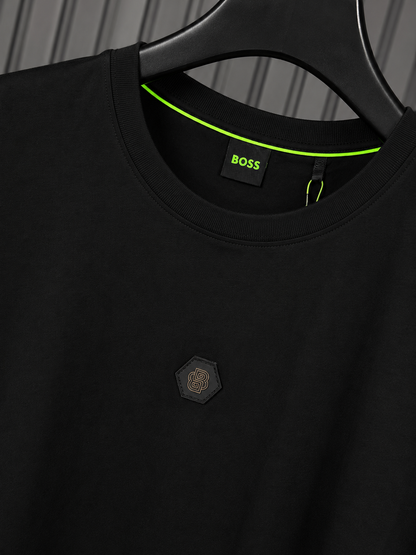 BOSS Cotton T-Shirt with Double-B Monogram Badge – Black