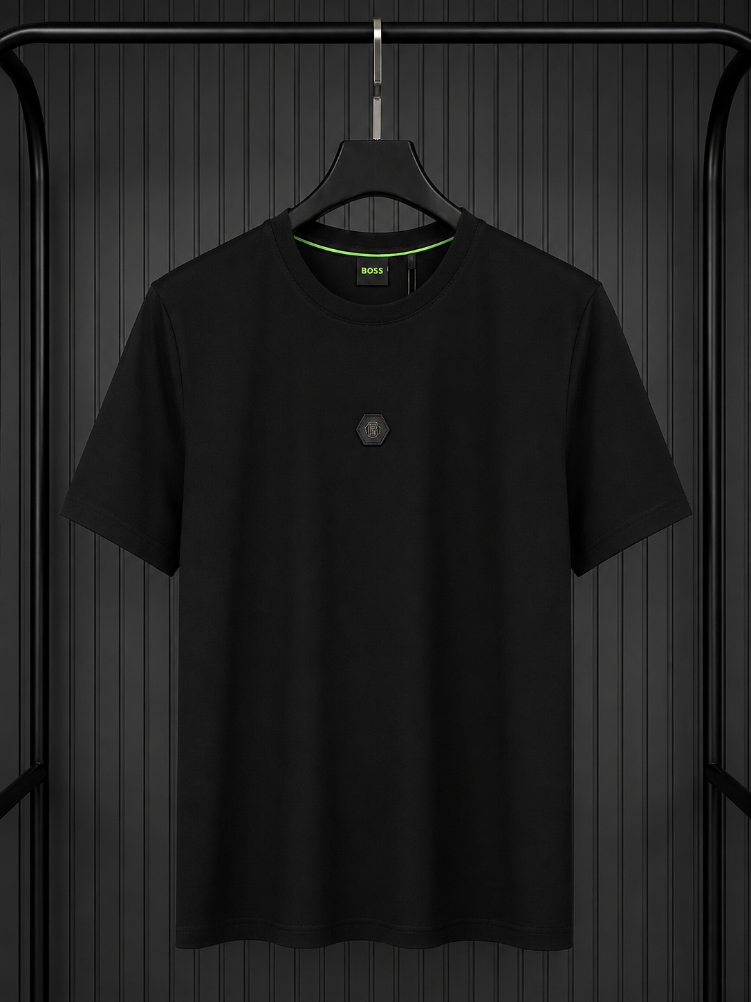 BOSS Cotton T-Shirt with Double-B Monogram Badge – Black