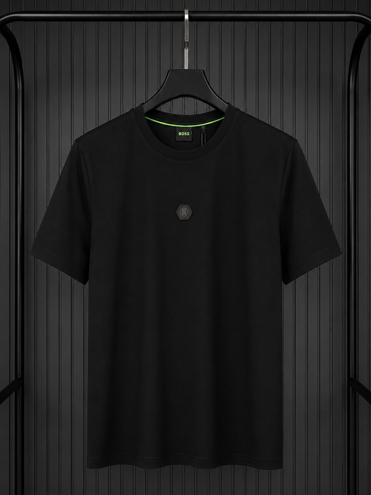 BOSS Cotton T-Shirt with Double-B Monogram Badge – Black