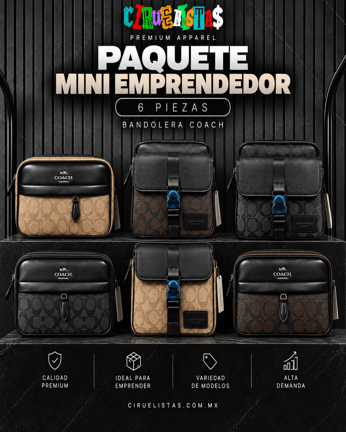 Paquete Mini Emprendedor (6 Piezas) Bandoleras Coach