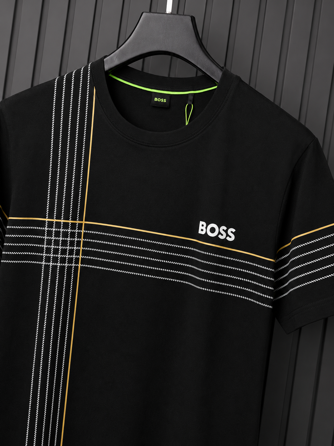 Boss Stripe-Artwork T-Shirt Black