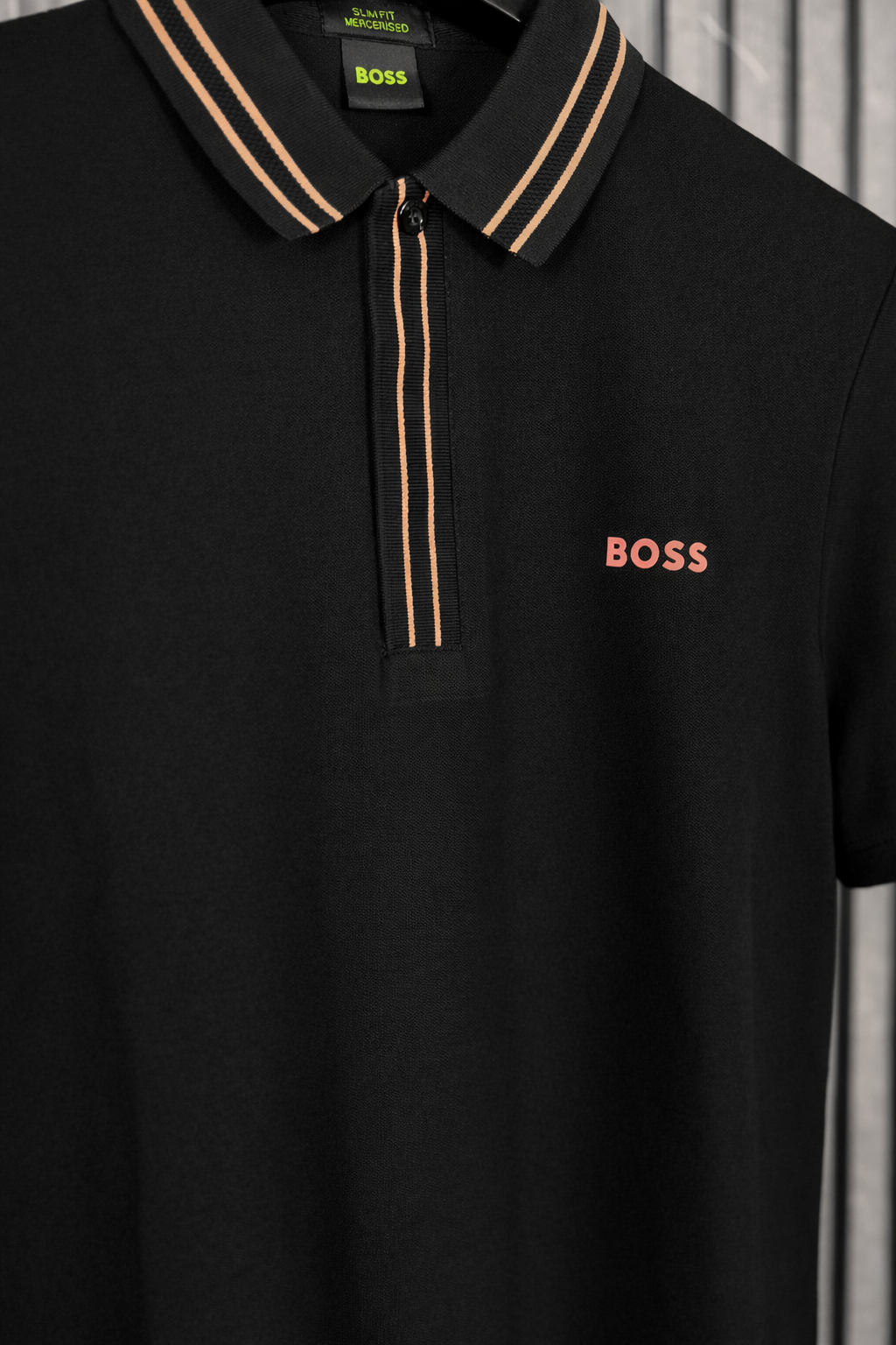 BOSS Contrast Stripe Collar Polo Shirt Black