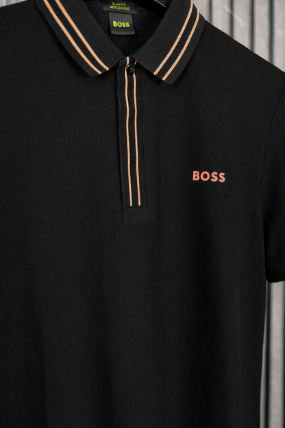 BOSS Contrast Stripe Collar Polo Shirt Black
