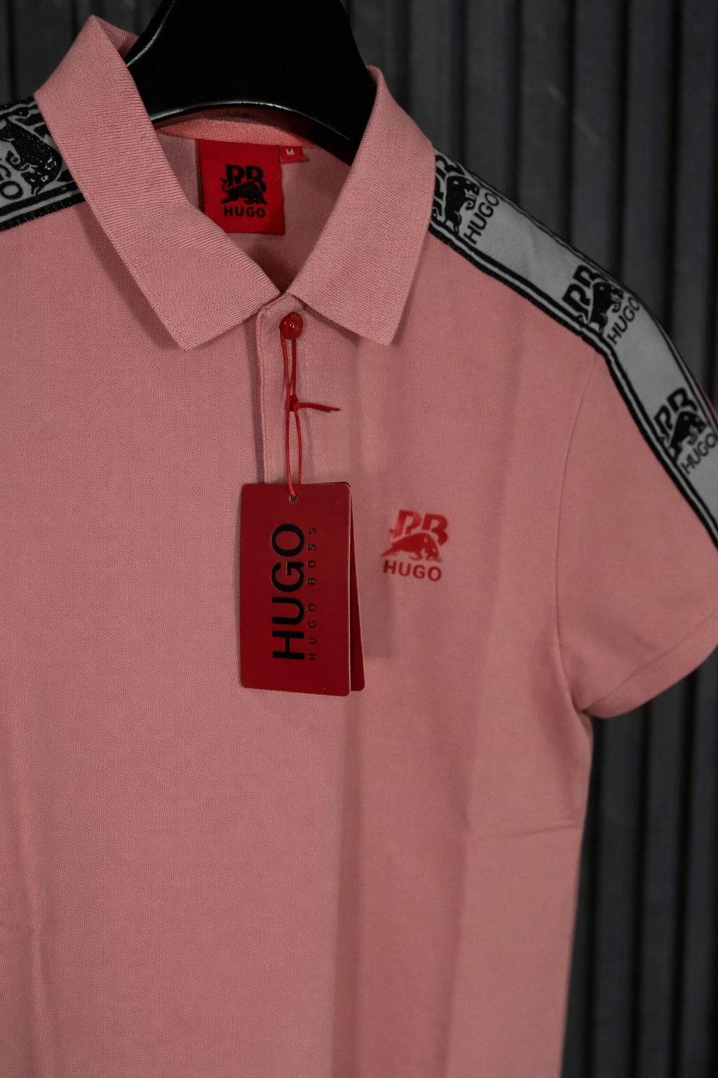 HUGO Logo Tape Shoulder Polo Shirt Pink