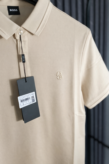 BOSS Tonal Monogram Polo Shirt Beige