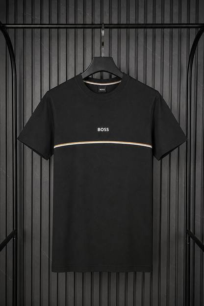 BOSS Wave Stripe T-Shirt Black – Playera Minimalista con Línea (Nuevo)