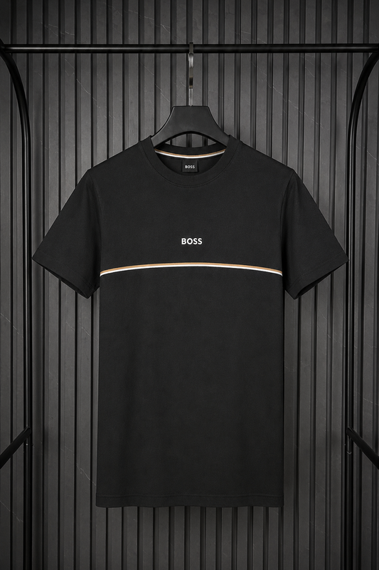 BOSS Wave Stripe T-Shirt Black – Playera Minimalista con Línea (Nuevo)