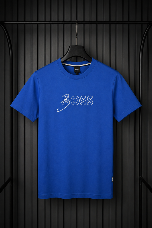 BOSS Outline Script Logo Tee – Blue Electric Edition (Nuevo)