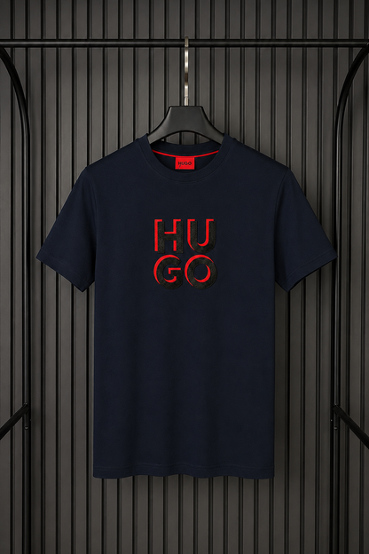 HUGO Bold Shadow Logo Tee – Navy Red Edition (Nuevo)