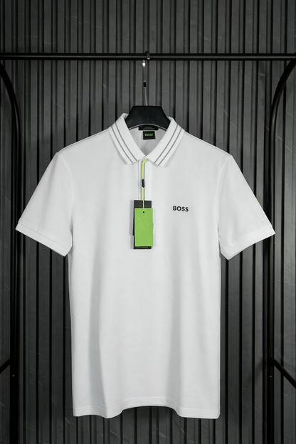 BOSS Contrast Detail Logo Polo Shirt White
