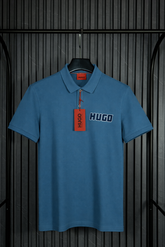 HUGO Outline Logo Polo Shirt Blue