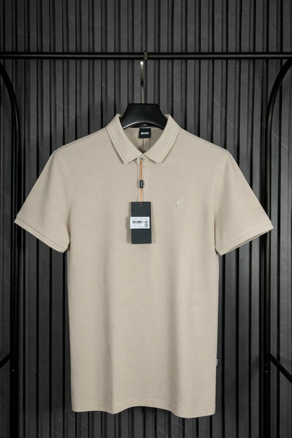 BOSS Tonal Monogram Polo Shirt Beige