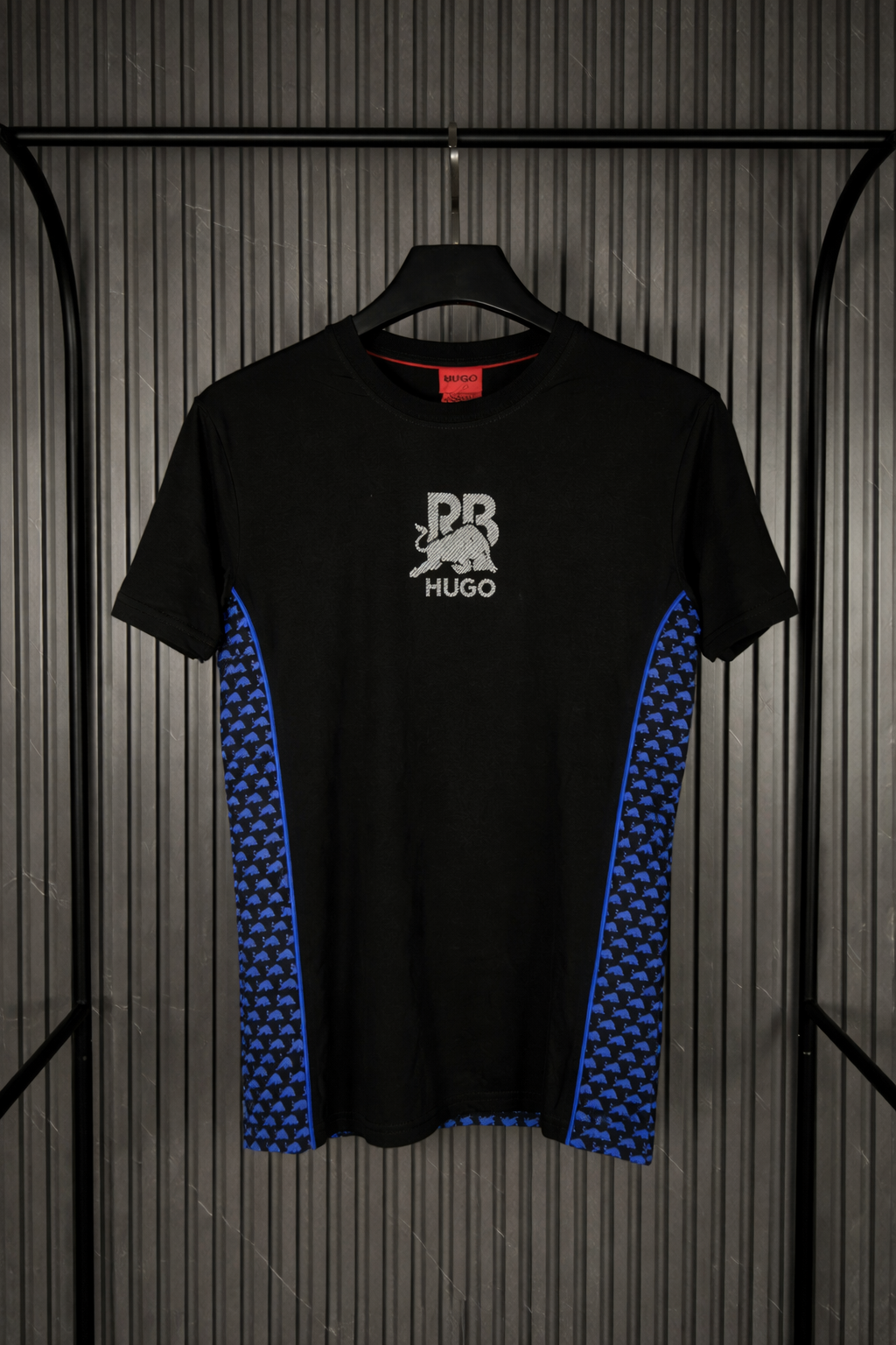 HUGO Reflective Logo Panel T-Shirt Black Blue