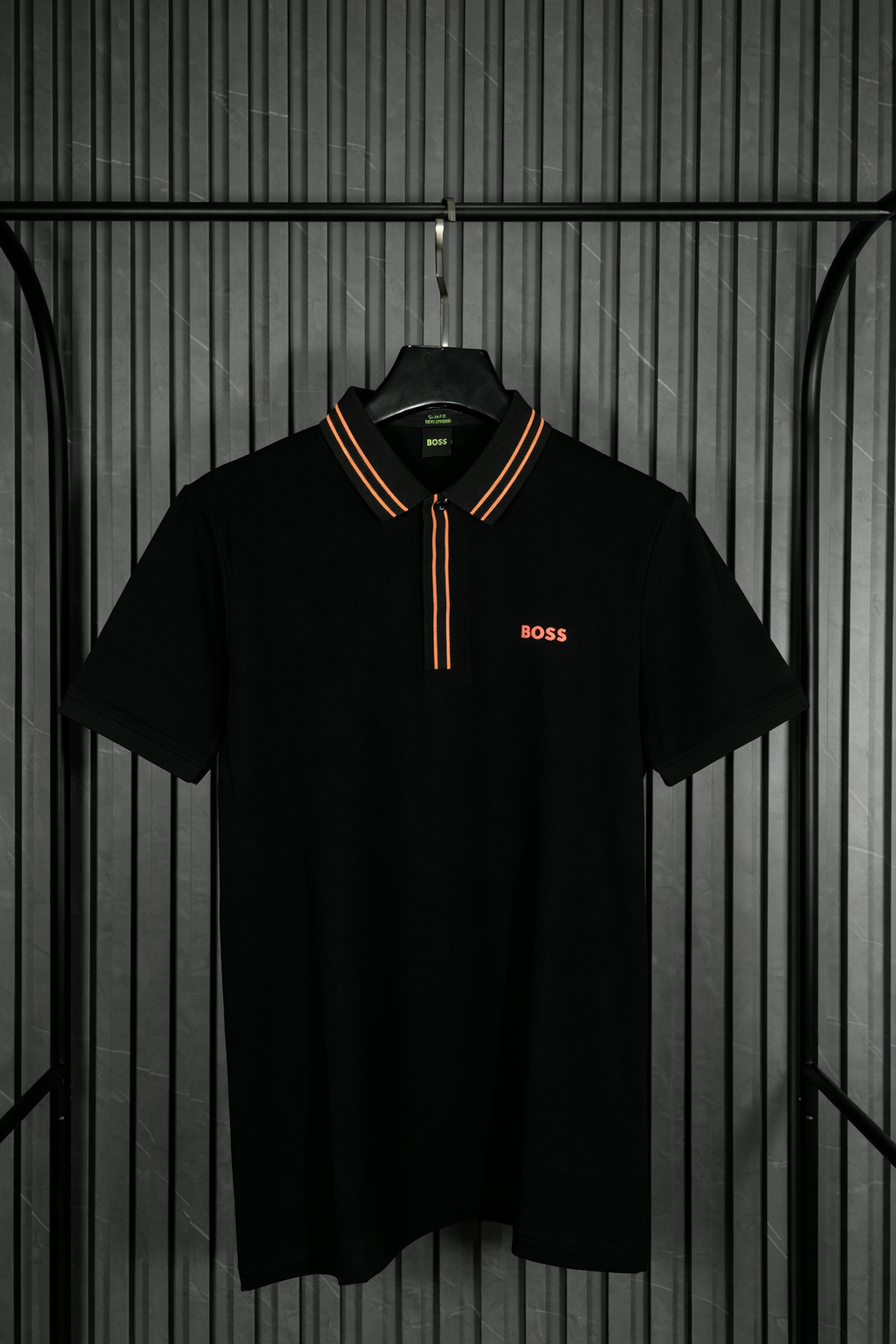 BOSS Contrast Stripe Collar Polo Shirt Black