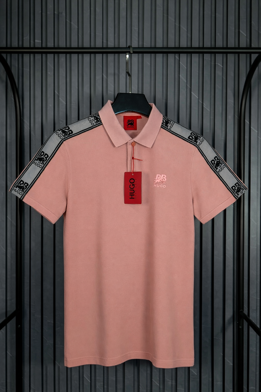 HUGO Logo Tape Shoulder Polo Shirt Pink