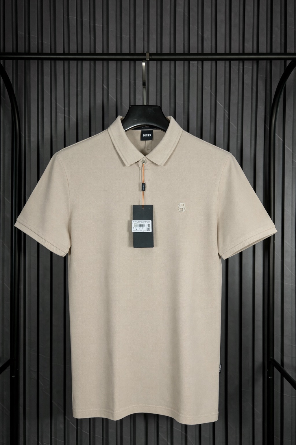 BOSS Tonal Monogram Polo Shirt Beige